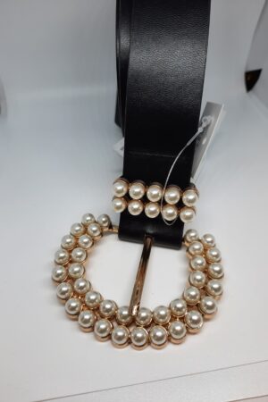 Plus-Size Leather Belt with Pearl Buckle
